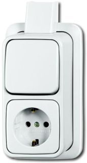 Busch-Jeager Opbouw Wandcontactdoos + Wisselschakelaar Wit