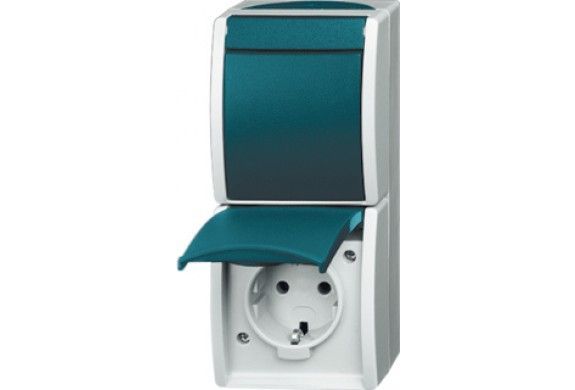 Busch-Jaeger Ocean Wandcontactdoos + Wisselschakelaar Spatwaterdicht