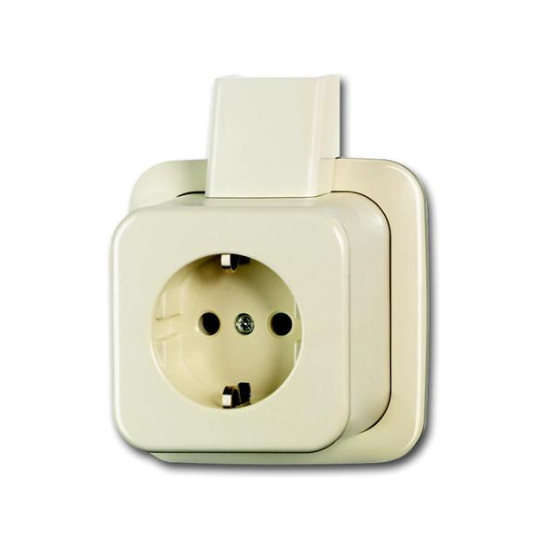 Busch-Jaeger Opbouw Wandcontactdoos 1V Randaarde + Montageplaat Créme