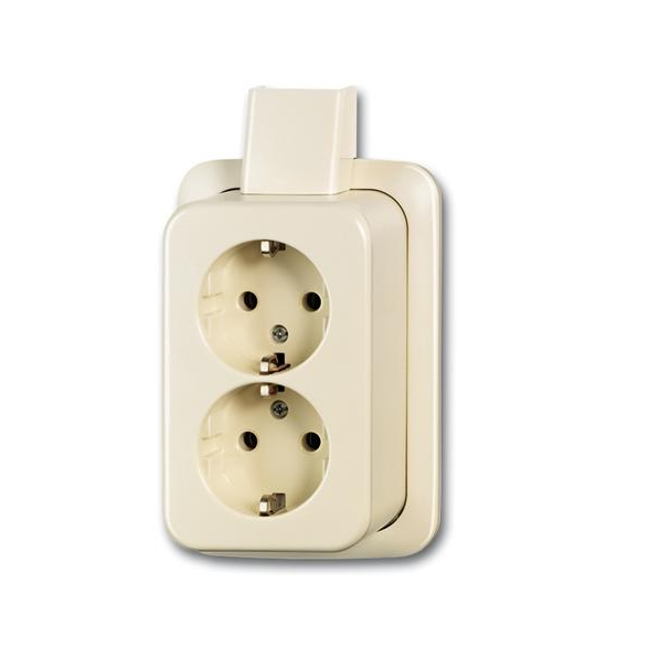 Busch-Jaeger Opbouw Wandcontactdoos 2V Randaarde + Montageplaat Créme