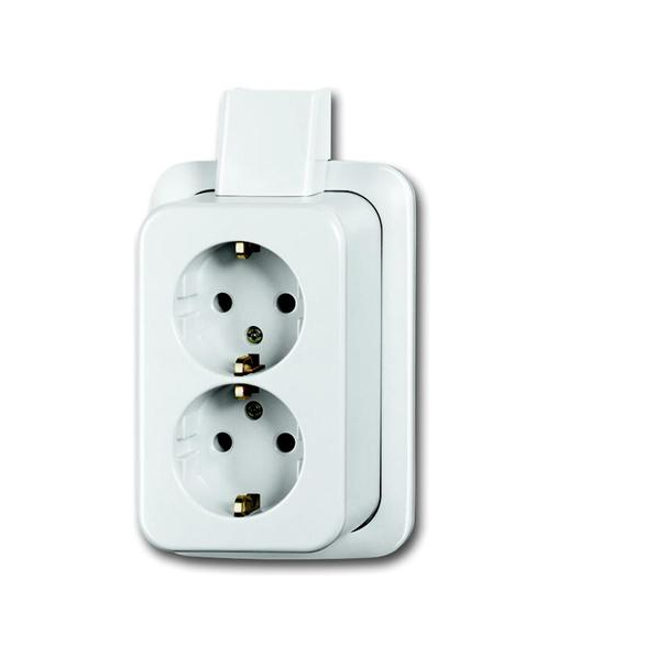 Busch-Jaeger Opbouw Wandcontactdoos 2V Randaarde + Montageplaat Wit