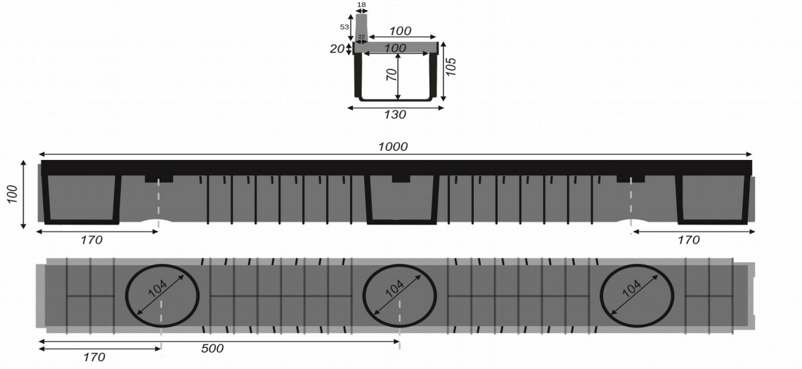 Lijngoot / Sleufgoot 1000x130x105mm 1 Meter - Afbeelding 2