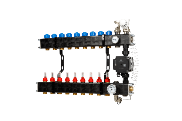 VTE Composiet 9 Groepen Verdeler + Grundfos UPM3 Pomp