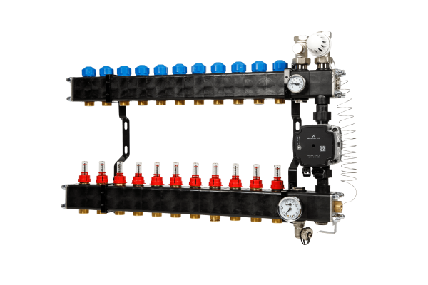 VTE Composiet 11 Groepen Verdeler + Grundfos UPM3 Pomp