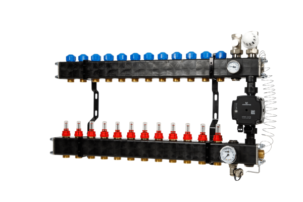 VTE Composiet 12 Groepen Verdeler + Grundfos UPM3 Pomp
