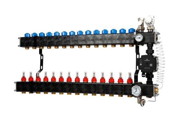 VTE Composiet 14 Groepen Verdeler + Grundfos UPM3 Pomp