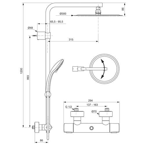 Ideal Standard Chroom Regendouche Idealrain 300MM + Handdouche - Afbeelding 2