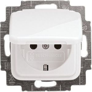 Busch-Jaeger Reflex Wandcontactdoos Met Klapdeksel + Randaarde Wit