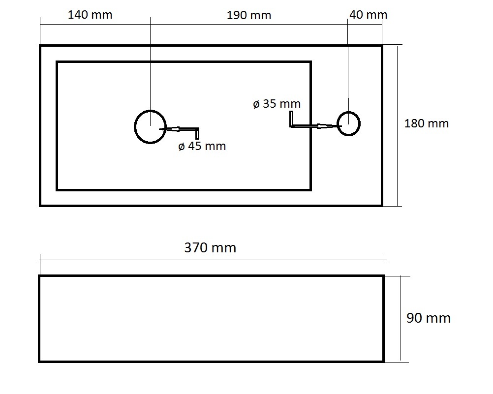 Fontein Rechthoek Rechts 37x18x9CM Mat-Zwart - Afbeelding 2
