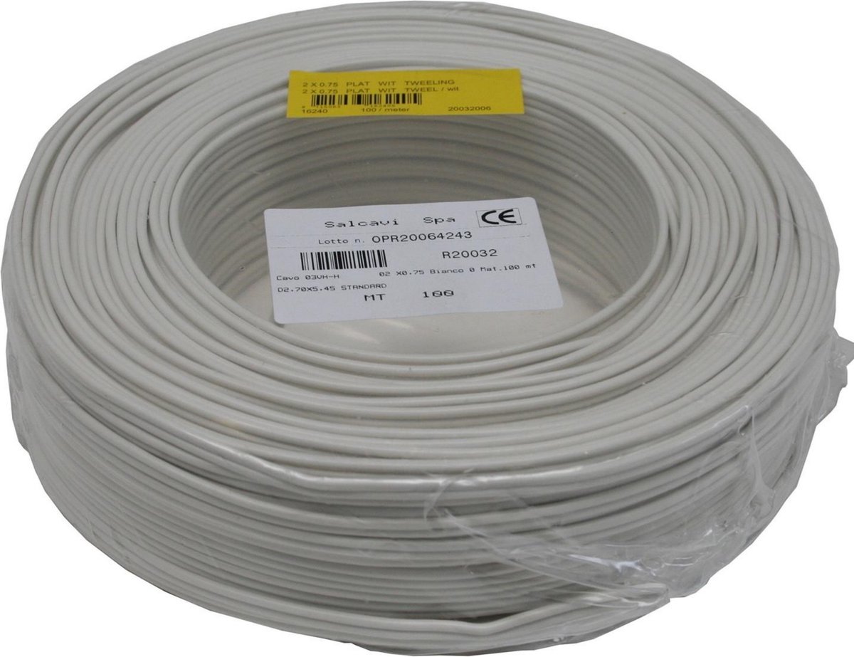 Tweelingsnoer H03VH-H 2x0.75 Wit (per 100 meter)