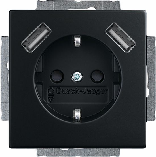 Busch-Jaeger Future Linear Wandcontactdoos 1V + 2x USB Mat Zwart