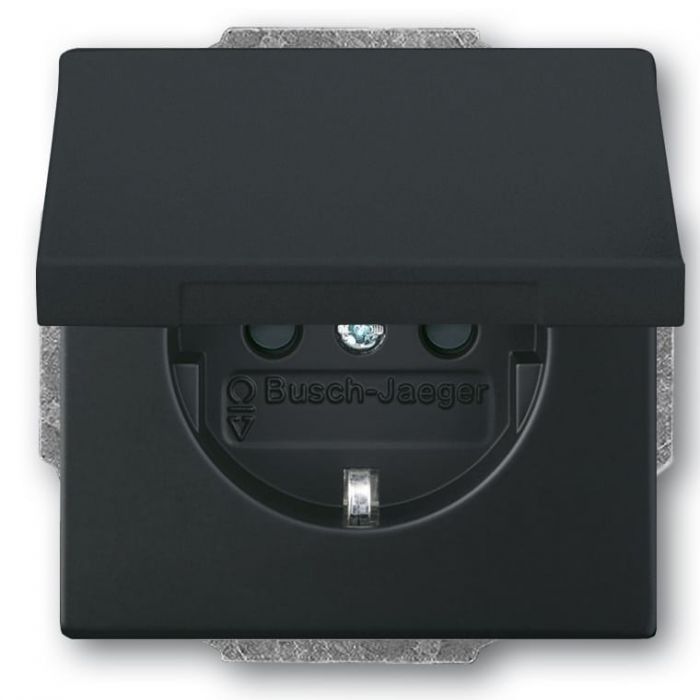 Busch-Jaeger Future Linear Wandcontactdoos Met Klapdeksel Mat Zwart