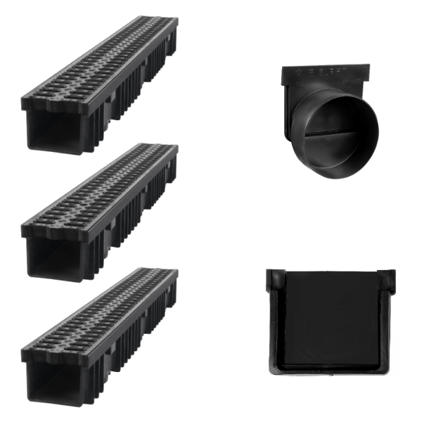 Kunststof Afvoergoten Set - 3 Meter + Eindkap + Zijuitloop