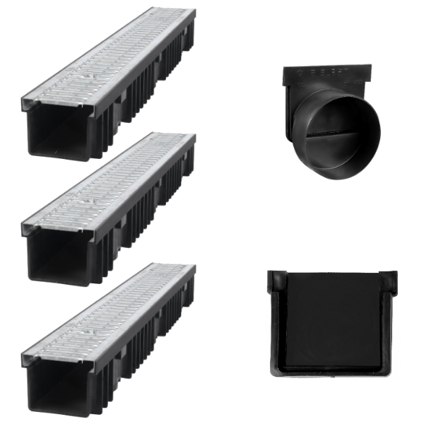 Gegalvaniseerd Afvoergoten Set - 3 Meter + Eindkap + Zijuitloop