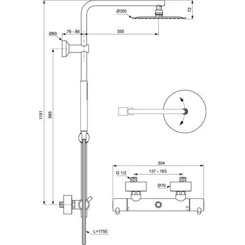 Ideal Standard Chroom Regendouche Ceratherm T125 300MM + Handdouche - Afbeelding 5