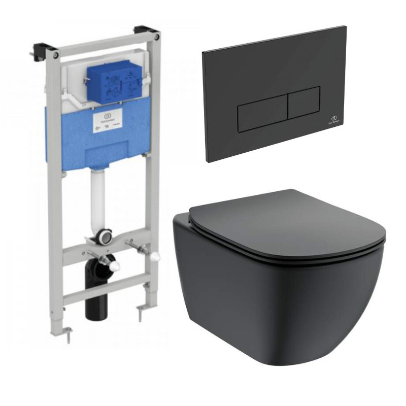 Ideal Standaard ProSys Toiletset met Tesi Aquablade Silk Black Wandcloset & Bedieningspaneel