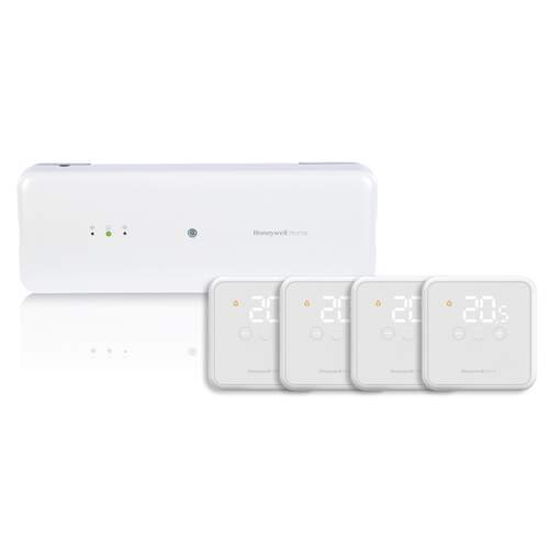 Honeywell Home Zoneregelaar HCC100 + 4x Honeywell Home Thermostaat DT4R Draadloos Wit
