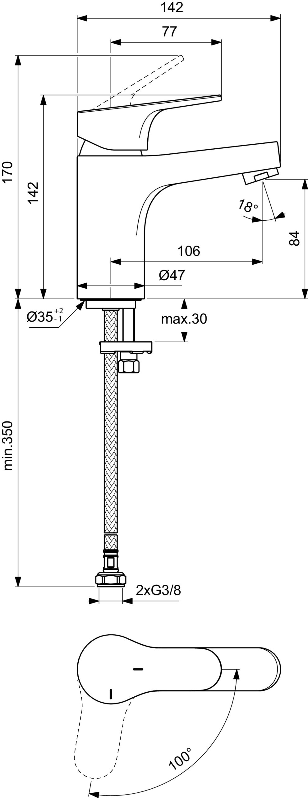 Ideal Standard Wastafelmengkraan Cerabase - BC830AA - Afbeelding 2