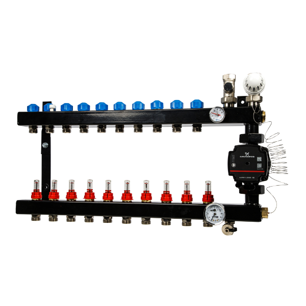 VTE In-Line Stalen Verdeler 10-Groeps met Grundfos UPM3 A-Label Pomp