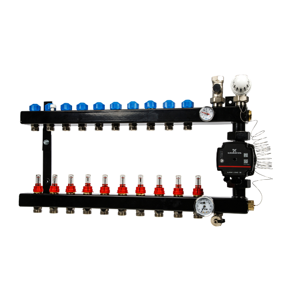 VTE In-Line Stalen Verdeler 11-Groeps met Grundfos UPM3 A-Label Pomp