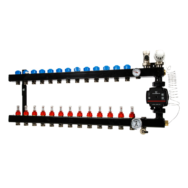 VTE In-Line Stalen Verdeler 12-Groeps met Grundfos UPM3 A-Label Pomp