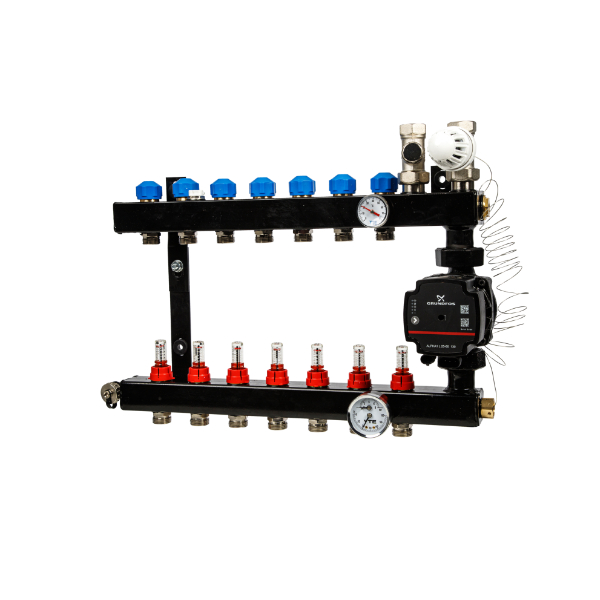 VTE In-Line Stalen Verdeler 7-Groeps met Grundfos UPM3 A-Label Pomp