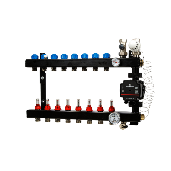 VTE In-Line Stalen Verdeler 8-Groeps met Grundfos UPM3 A-Label Pomp