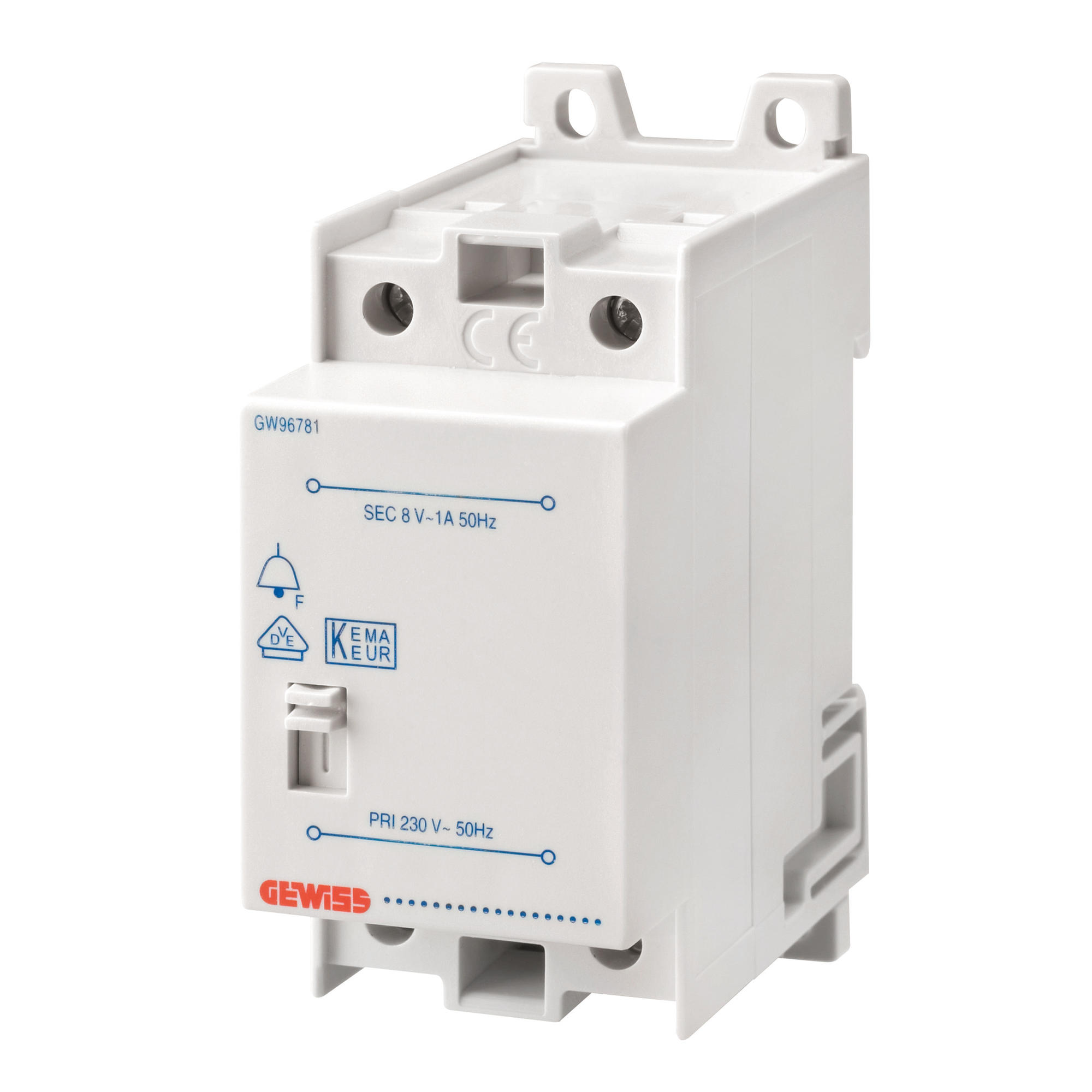 Gewiss Beltrafo Dinrail 230V 8V Ac 1A=8Va +Aan/Uit Schakelaar - Afbeelding 2